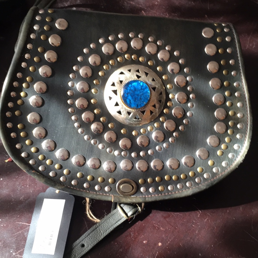 Sardonyx Black Leather-Studded Crossbag